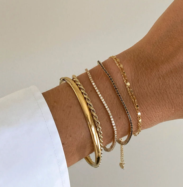 HoopLa - Sofia-Hinge Bangle 14K Gold  Waterproof- PVD plated: Silver / Thin