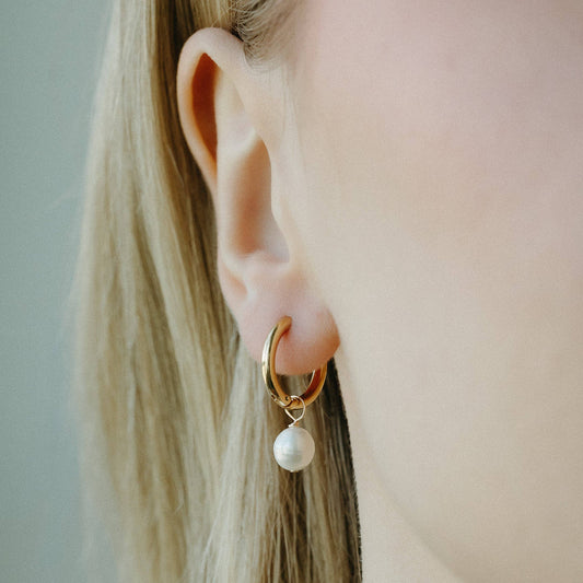 Petite Gold Pearl Hoops