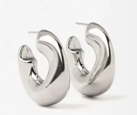 HoopLa - Wave Puffy Hoop Earrings Silver Steel