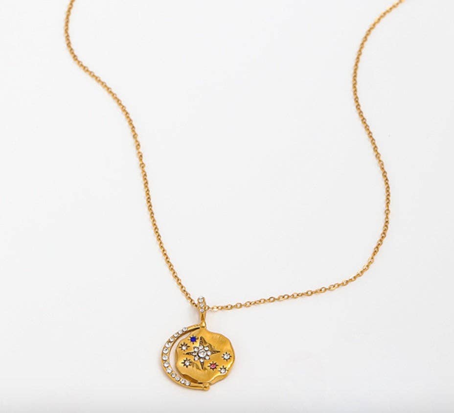 HoopLa -  Mini Pendant- Talisman Protect 14K Gold PVD Necklace: Sun
