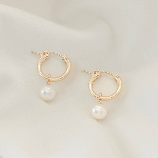 Petite Gold - Pearl Hoops