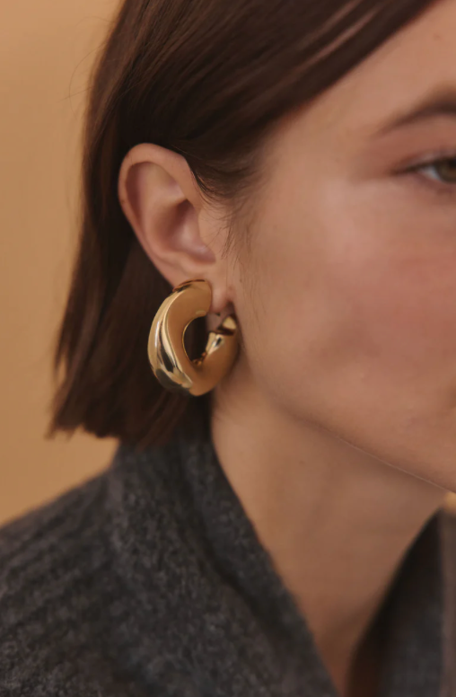 HoopLa - Wave Puffy Hoop Earrings Silver Steel