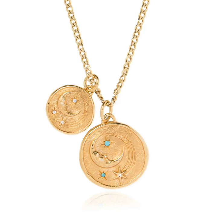 HoopLa -  Athena Luna Coin Charm Necklace- 2 lengths14K gold: Necklace
