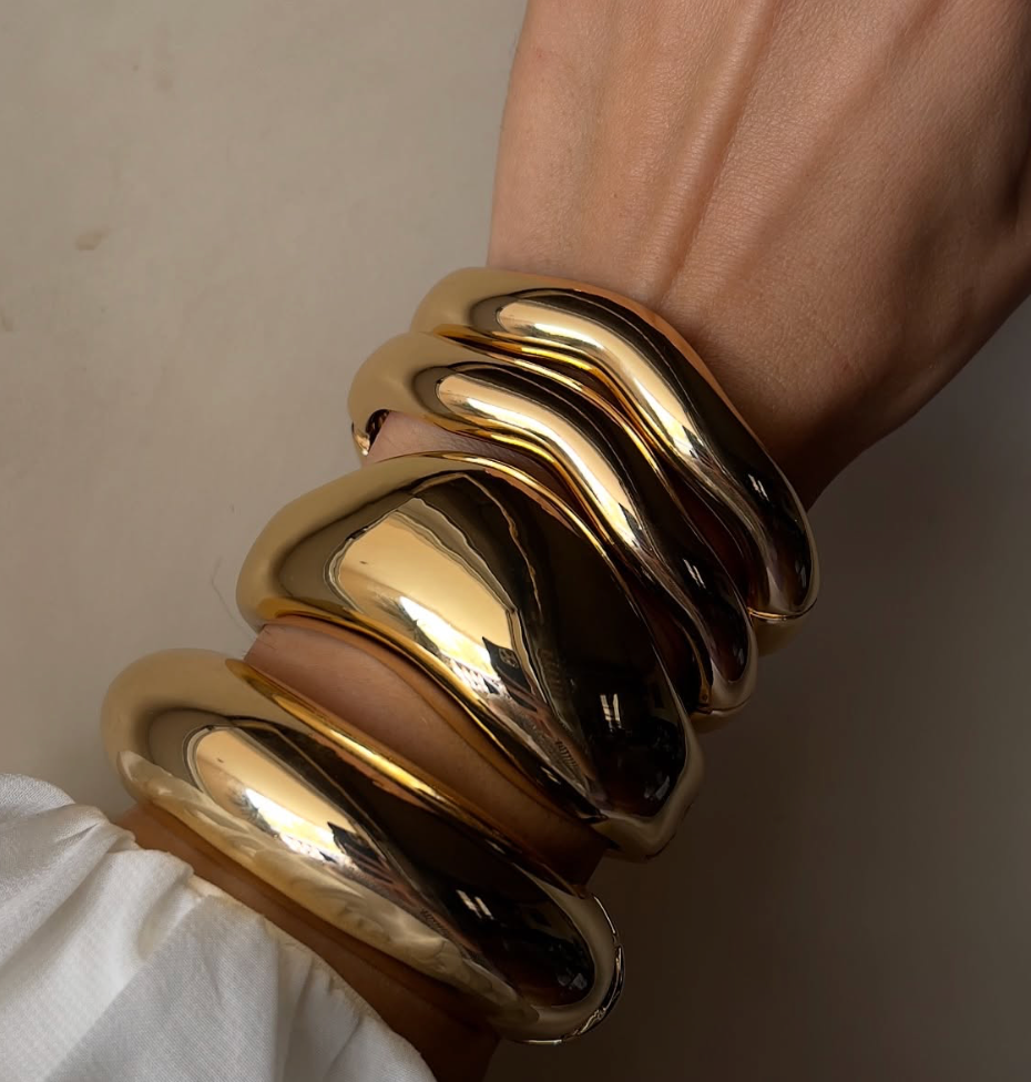 HoopLa - Editorial Wave Cuff Bangle Bracelet-14K Gold PVD- Recycled : Silver