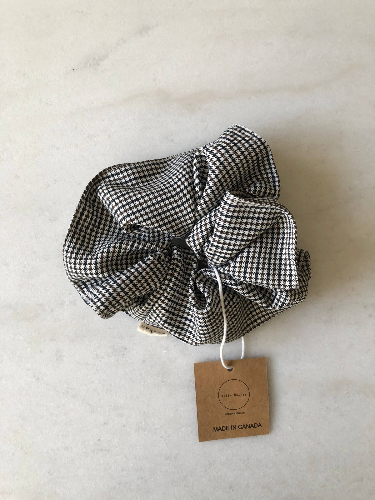 Billy Bamboo - Saville Row Scrunchie - Micro Houndstooth Check Black/Brown/White