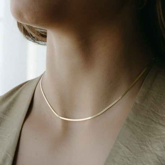 Petite Gold Herringbone Chain Necklace