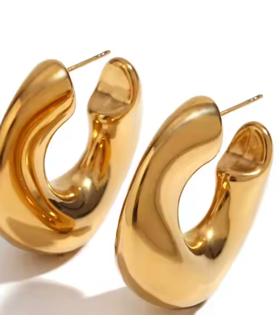 HoopLa - Wave Puffy Hoop Earrings Silver Steel