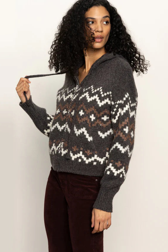 Sanctuary Zip Up Fairisle Hoodie Mocha
