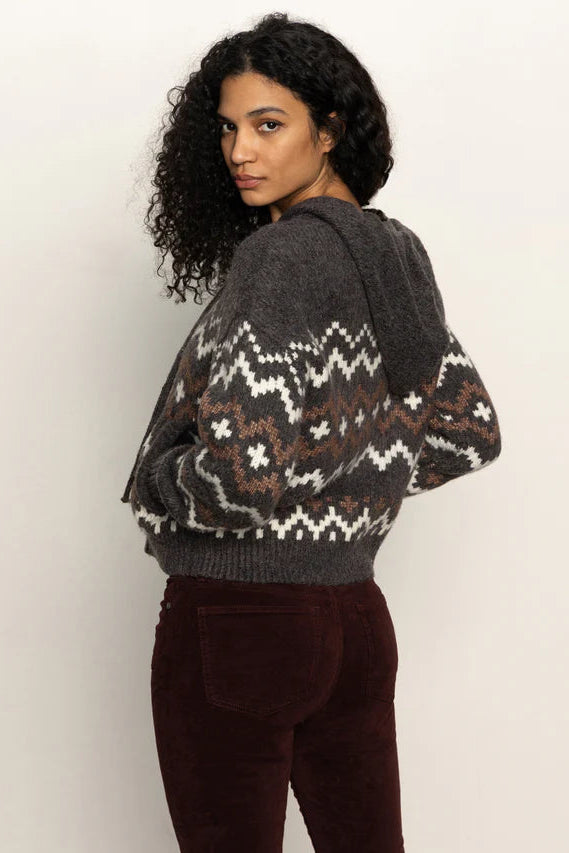Sanctuary Zip Up Fairisle Hoodie Mocha