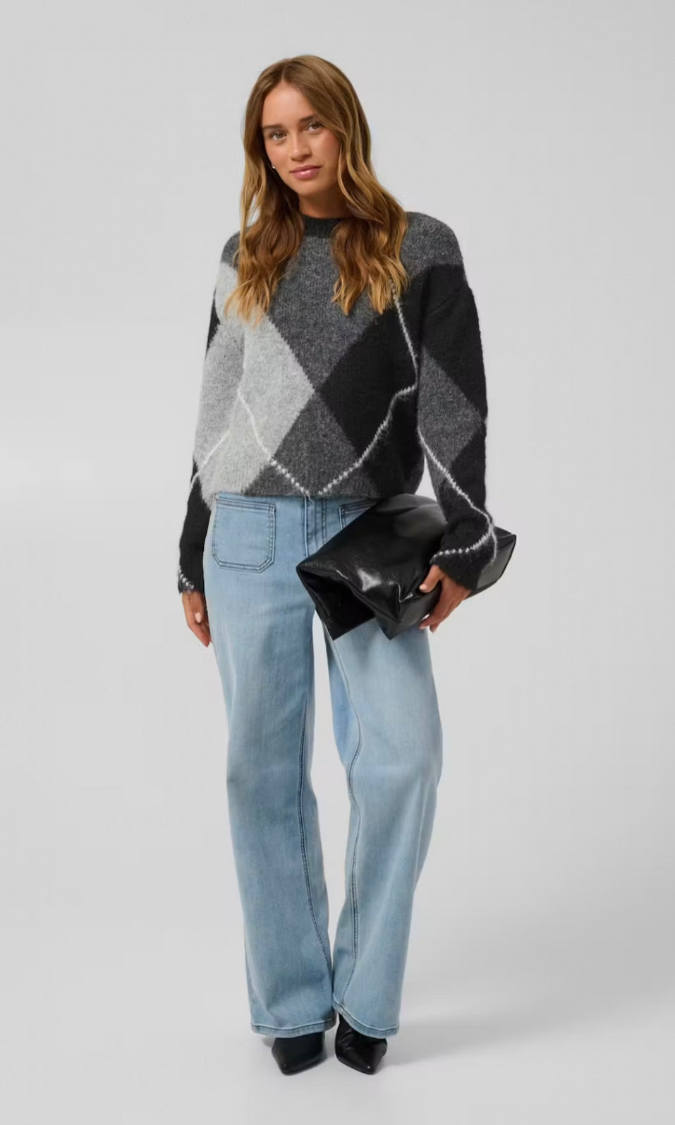 Kaffe KAgrith Knit Pullover Grey Melange/Black Check