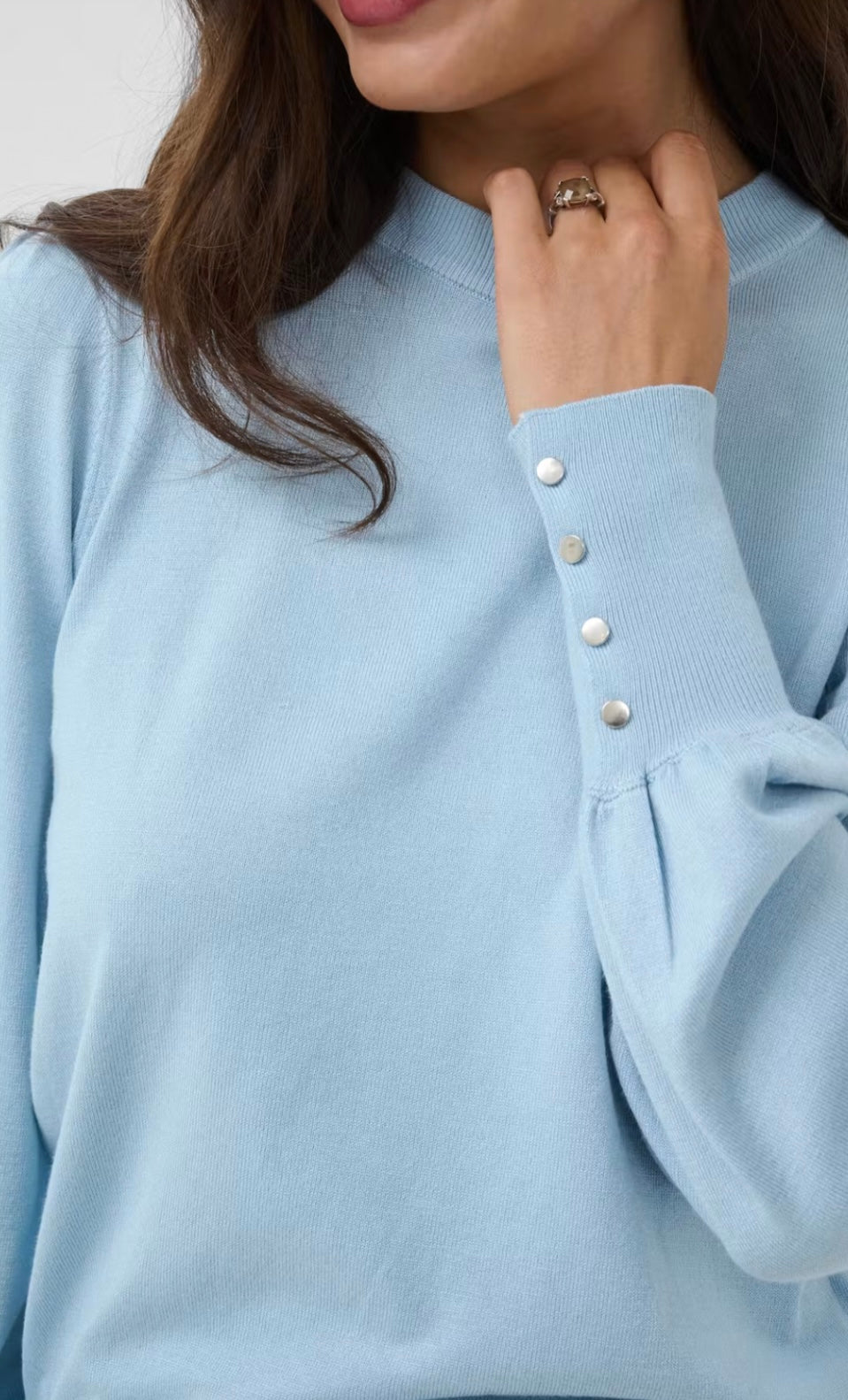 Kaffe KAlizza Round Neck Pullover Buttons Blue Fog