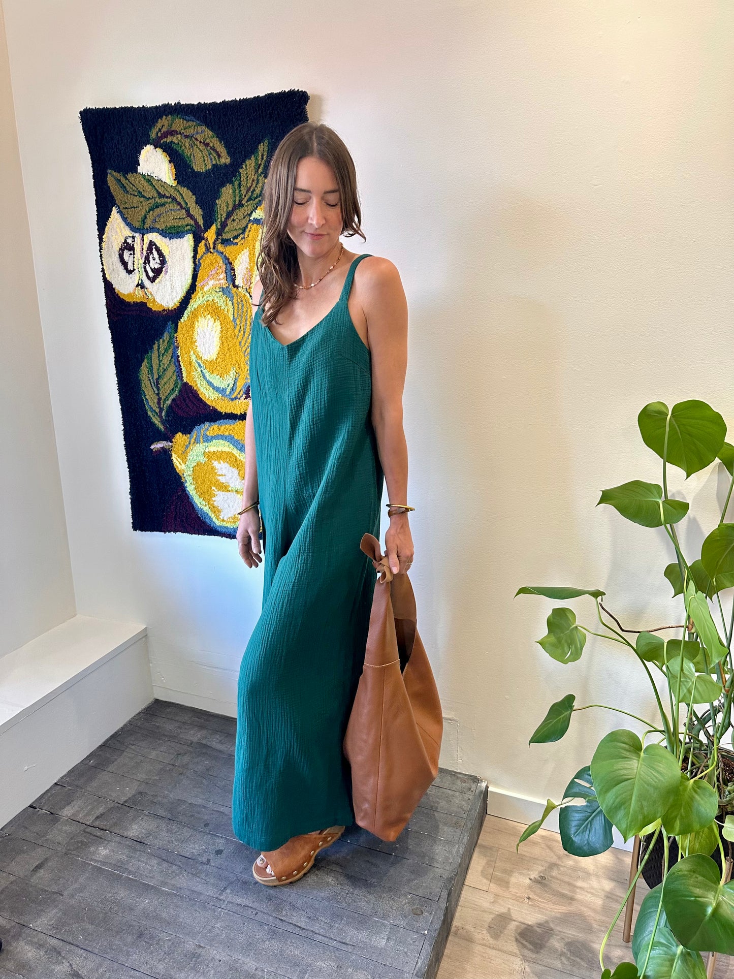 Apricot Cotton Weave Jumpsuit Green