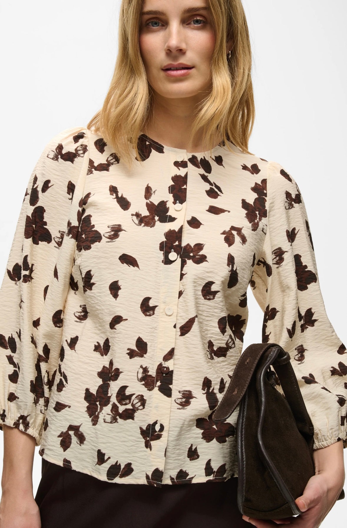Part Two ChanniePW Shirt Oatmeal Feather Flower Print