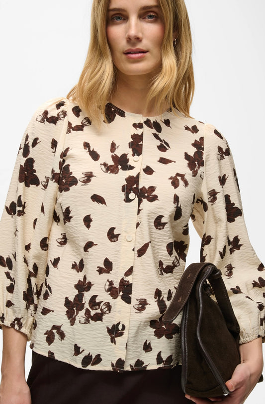 Part Two ChanniePW Shirt Oatmeal Feather Flower Print