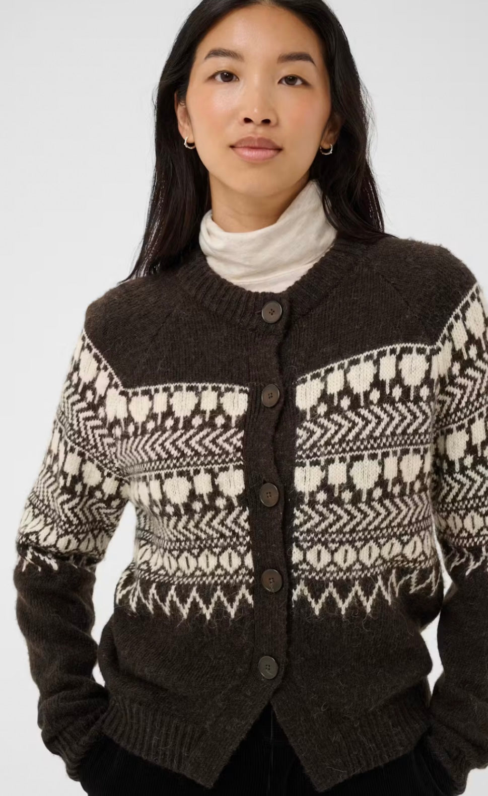 Part Two CharmainePW Cardigan Mole/Whitecap Jaquard