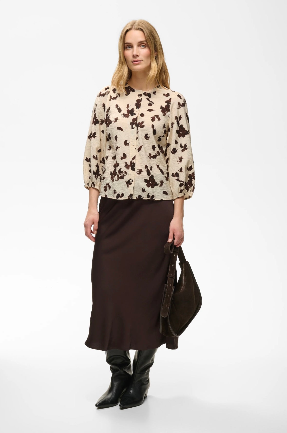 Part Two ChanniePW Shirt Oatmeal Feather Flower Print