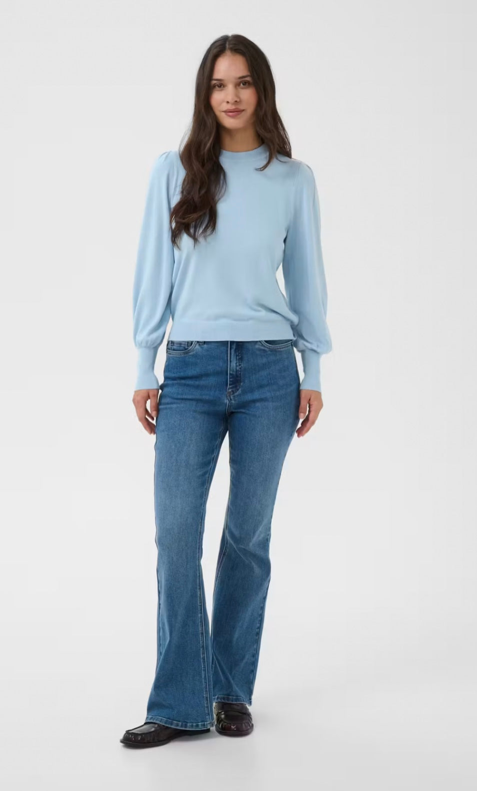 Kaffe KAlizza Round Neck Pullover Buttons Blue Fog