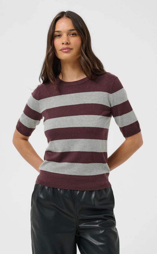 Kaffe KAlizza Striped Knit Fudge/Grey Melange