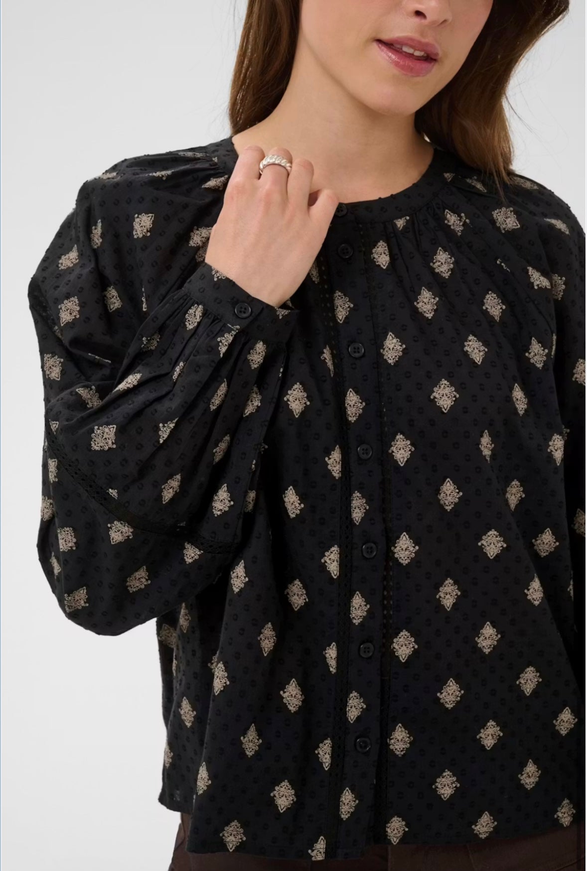 Kaffe KAwila Shirt Black Gray Vintage