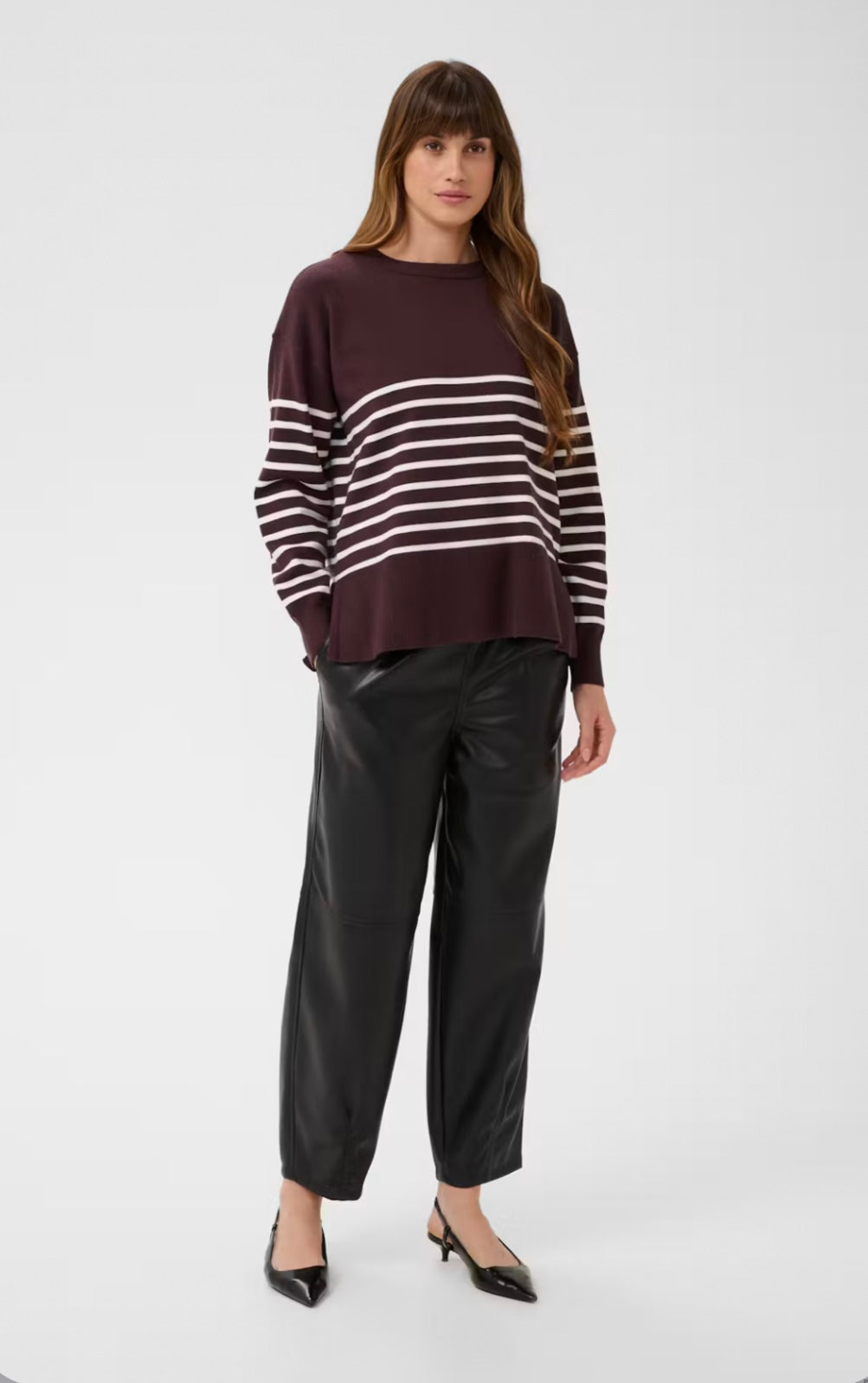 Kaffe KAlimone Pullover Knit Fudge/Chalk Stripe