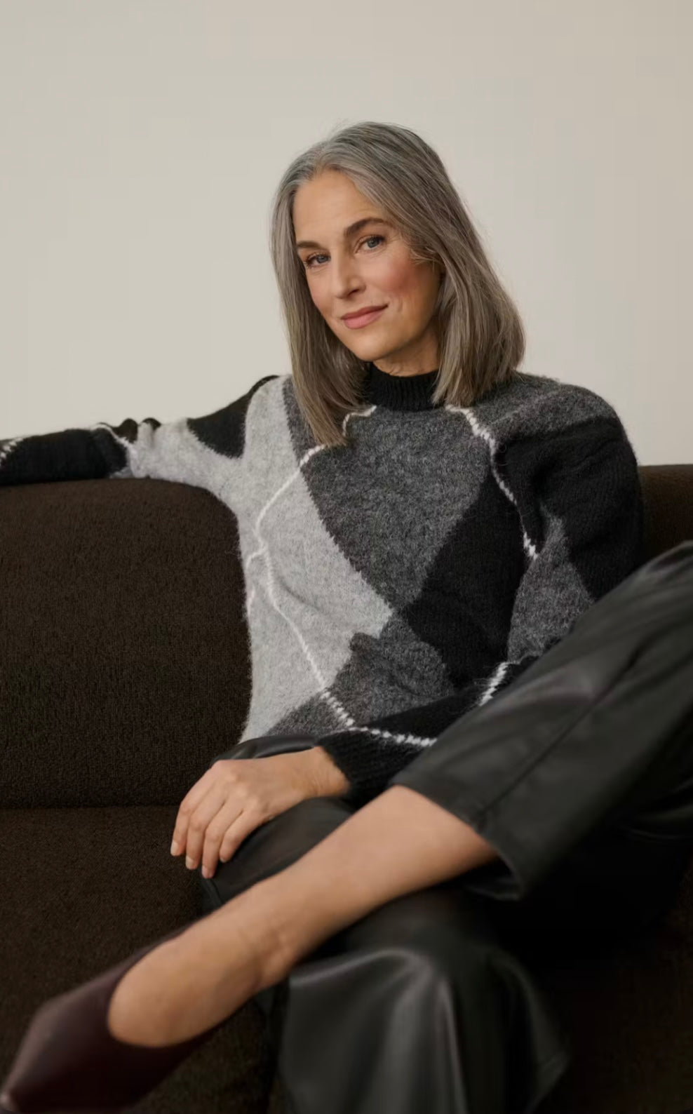 Kaffe KAgrith Knit Pullover Grey Melange/Black Check