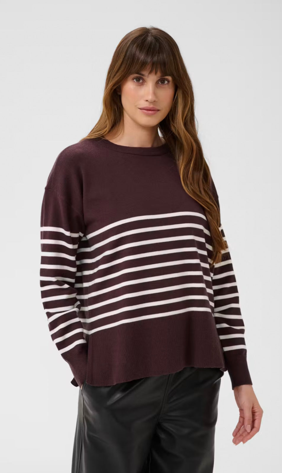 Kaffe KAlimone Pullover Knit Fudge/Chalk Stripe