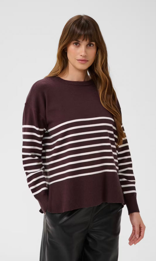 Kaffe KAlimone Pullover Knit Fudge/Chalk Stripe