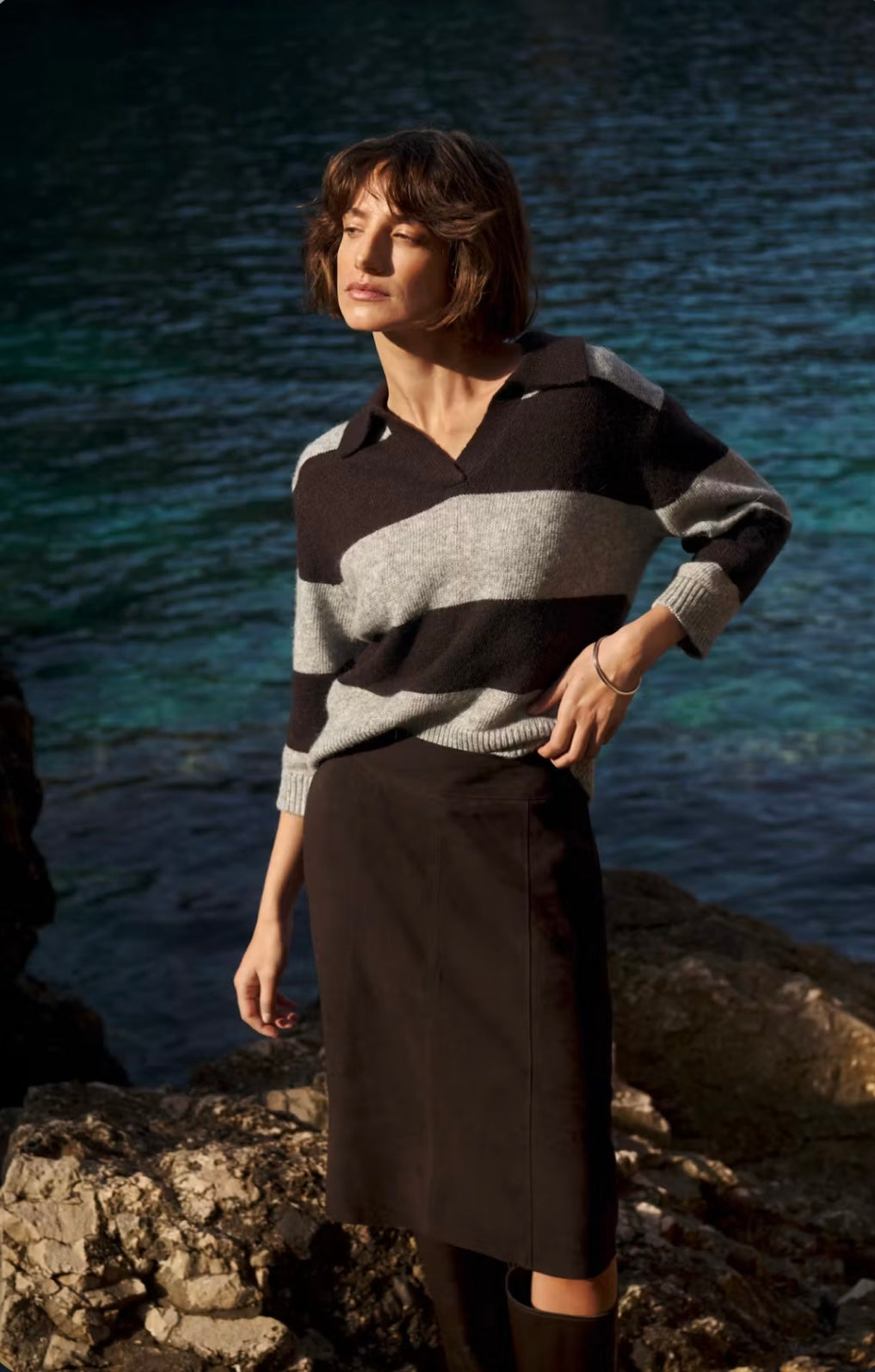 Part Two CharlottPW Pullover Mole/Grey Melange stripe/Brown