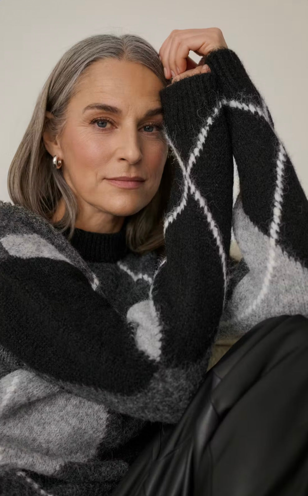Kaffe KAgrith Knit Pullover Grey Melange/Black Check
