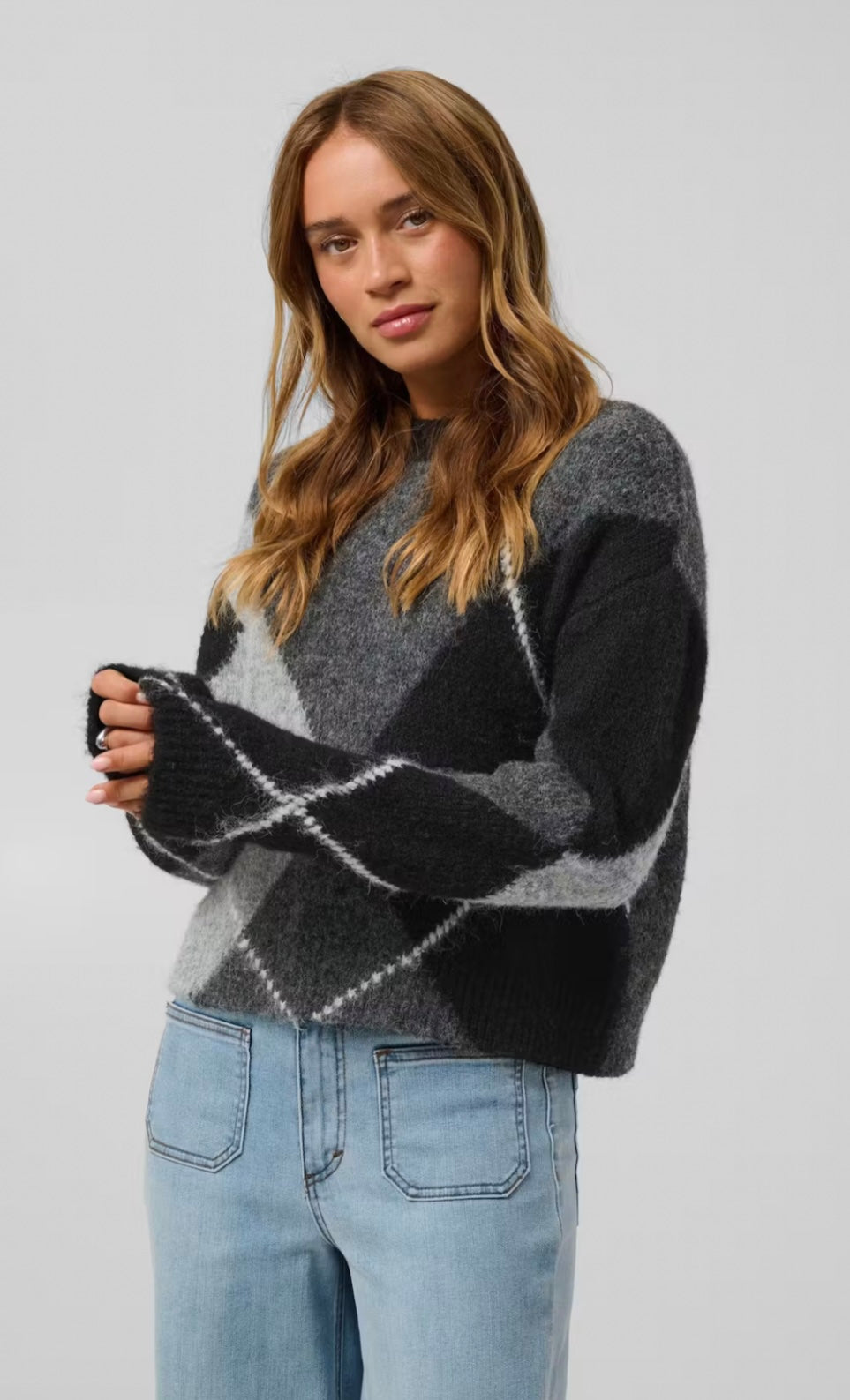 Kaffe KAgrith Knit Pullover Grey Melange/Black Check