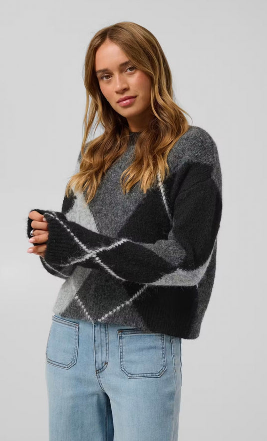 Kaffe KAgrith Knit Pullover Grey Melange/Black Check