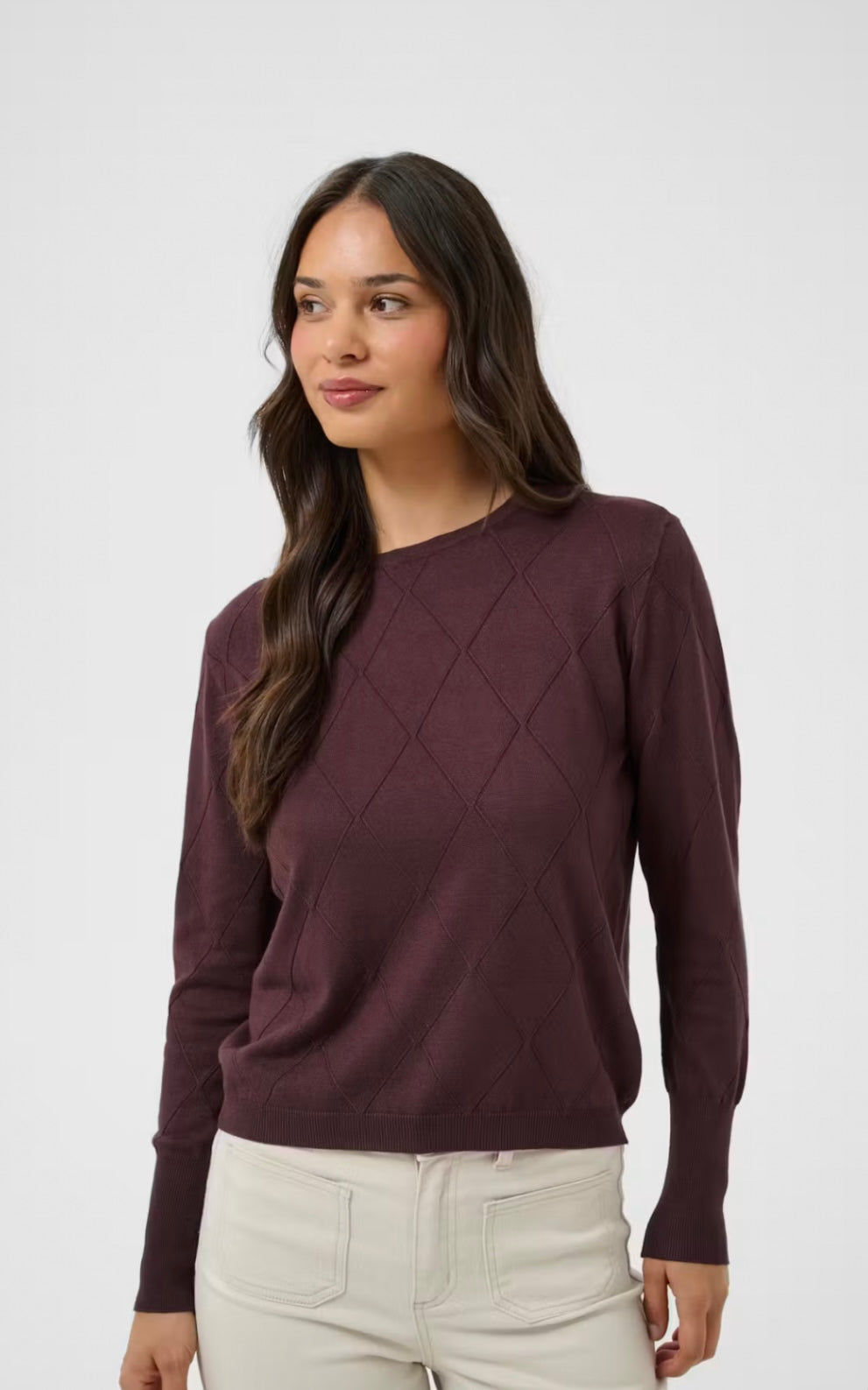 Kaffe KAlizza Argyle Pullover Sweater Fudge