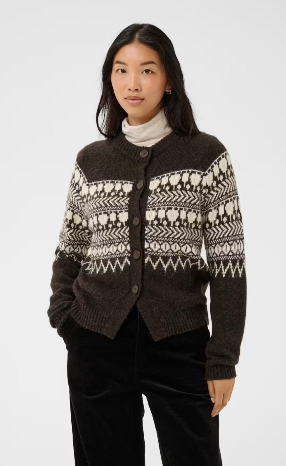 Part Two CharmainePW Cardigan Mole/Whitecap Jaquard