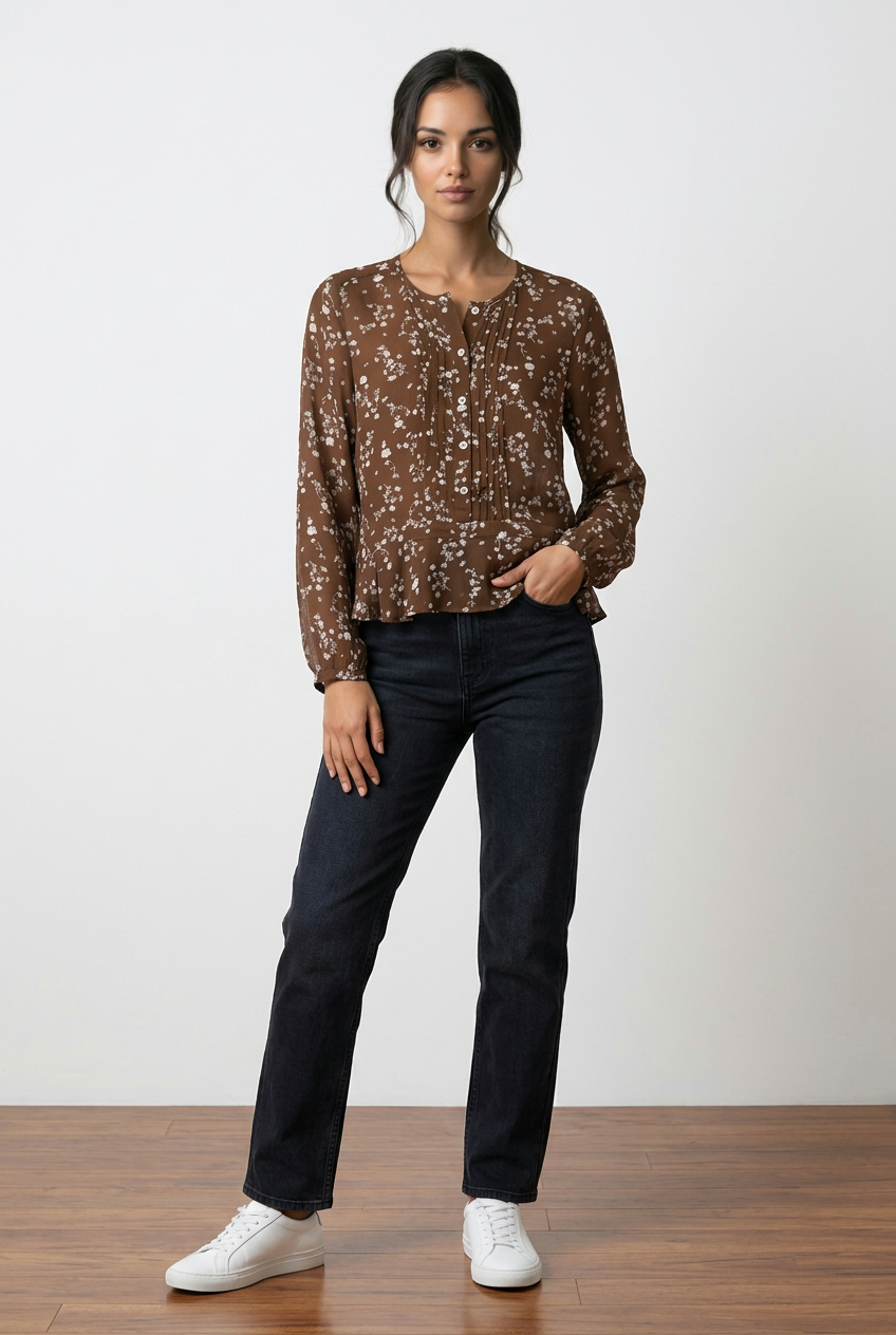 Part Two CantalinePW Shirt Downtown Brown Leaf Print