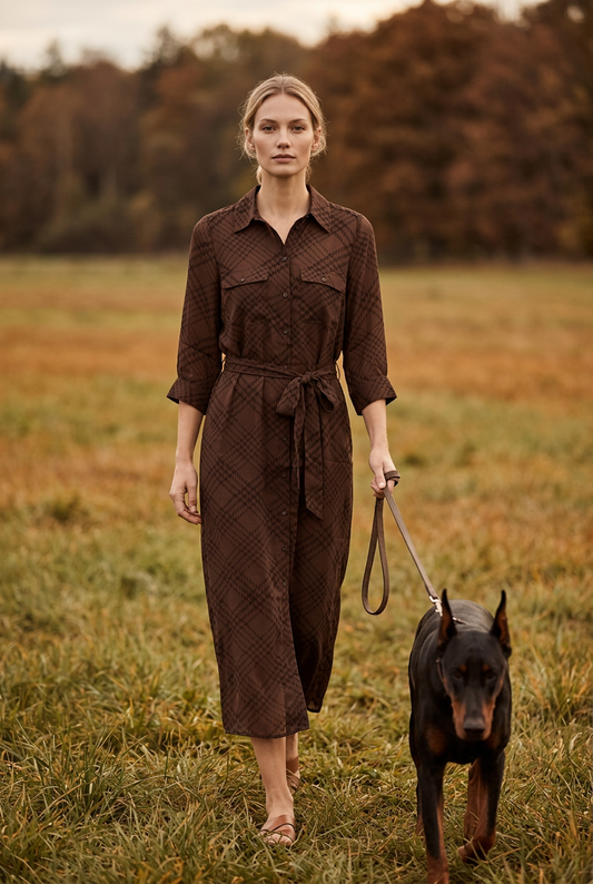 Part Two CathiePW Dress Brown Check Print