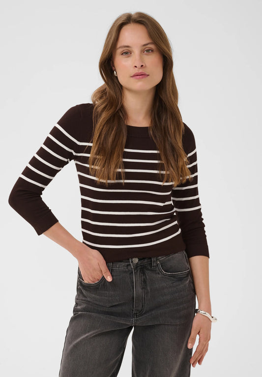 Kaffe KAlizza Boatneck Pullover Coffee Bean/Chalk Stripe