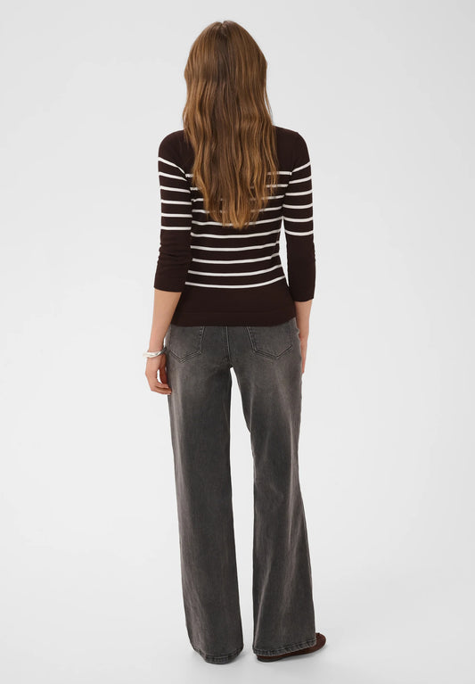 Kaffe KAlizza Boatneck Pullover Coffee Bean/Chalk Stripe