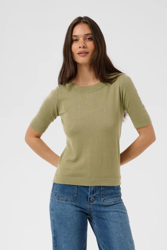 Kaffe KAlizza Boatneck Solid Pullover Aloe