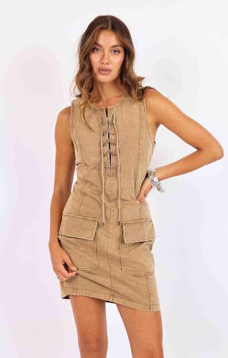 Sage The Label Highline Mini Dress Taupe
