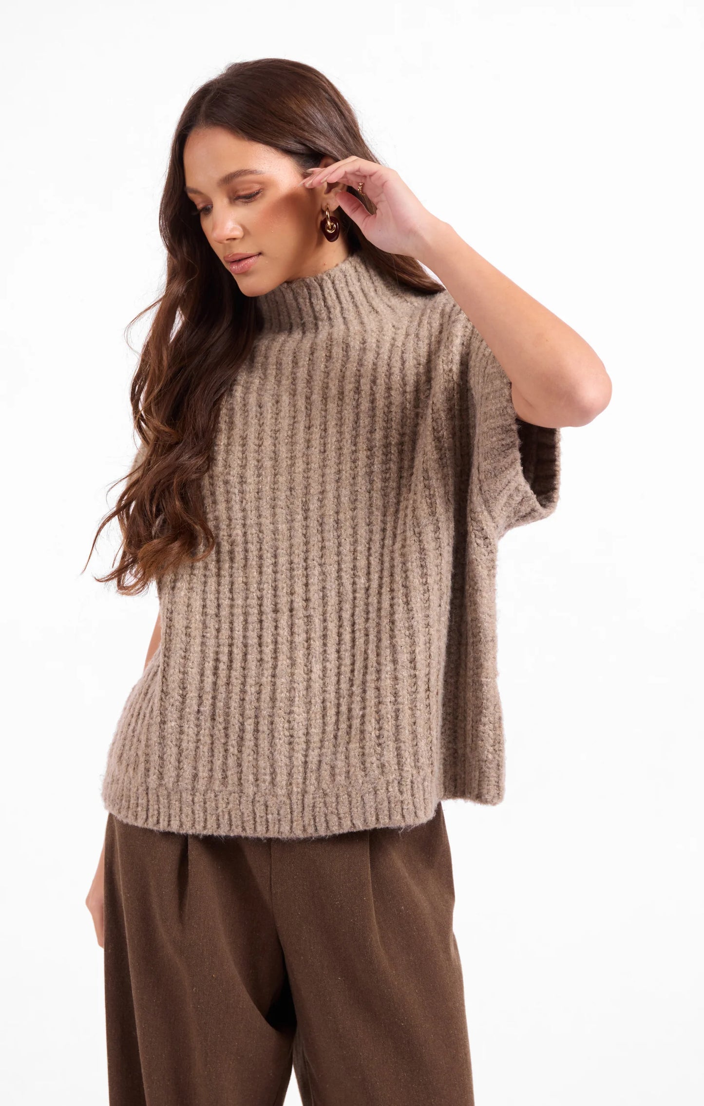 Sage the Label Granger Turtleneck Sweater Vest Taupe