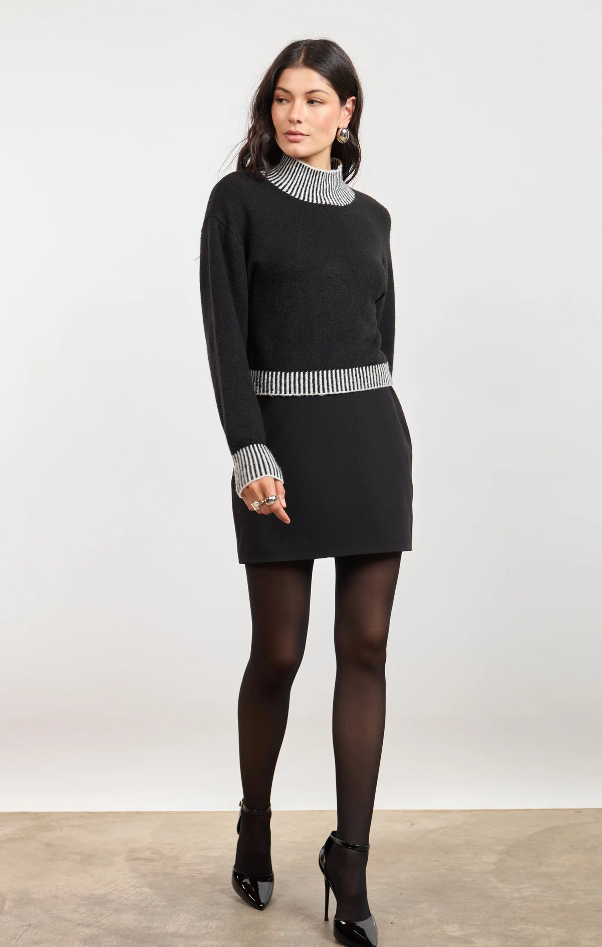 Sage the Label Stacey Contrast Rib Sweater Black Ivory