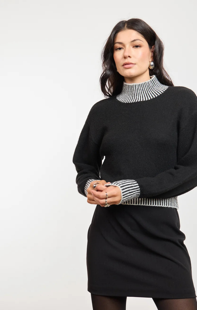 Sage the Label Stacey Contrast Rib Sweater Black Ivory