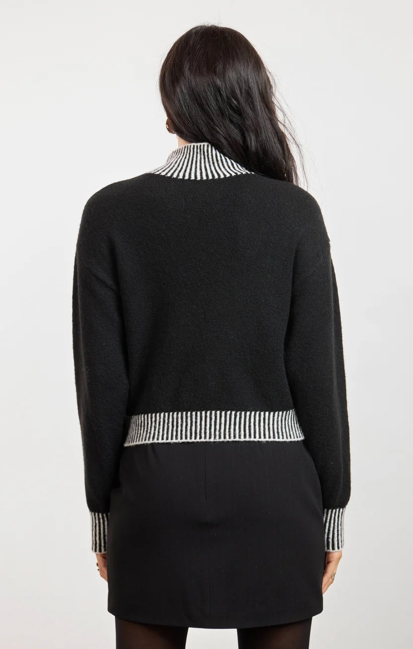Sage the Label Stacey Contrast Rib Sweater Black Ivory
