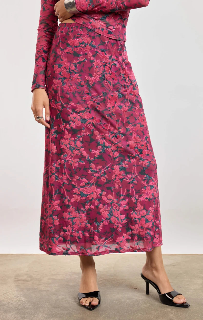 Sage the Label Velvet Rebellion Skirt Fuchsia Multi