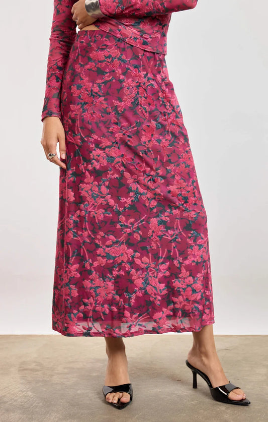 Sage the Label Velvet Rebellion Skirt Fuchsia Multi