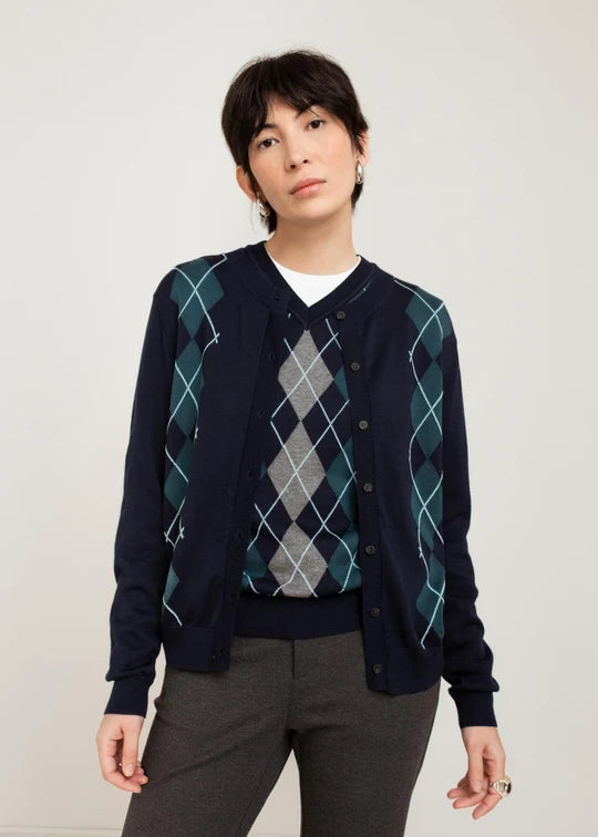 Paper Label Helly Argyle Cardigan