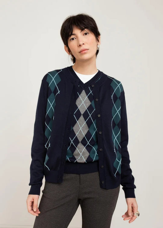 Paper Label Helly Argyle Cardigan