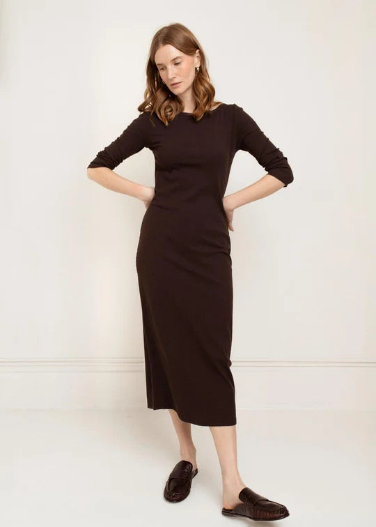 Paper Label Casey Boatneck Dress Chocolate Torte