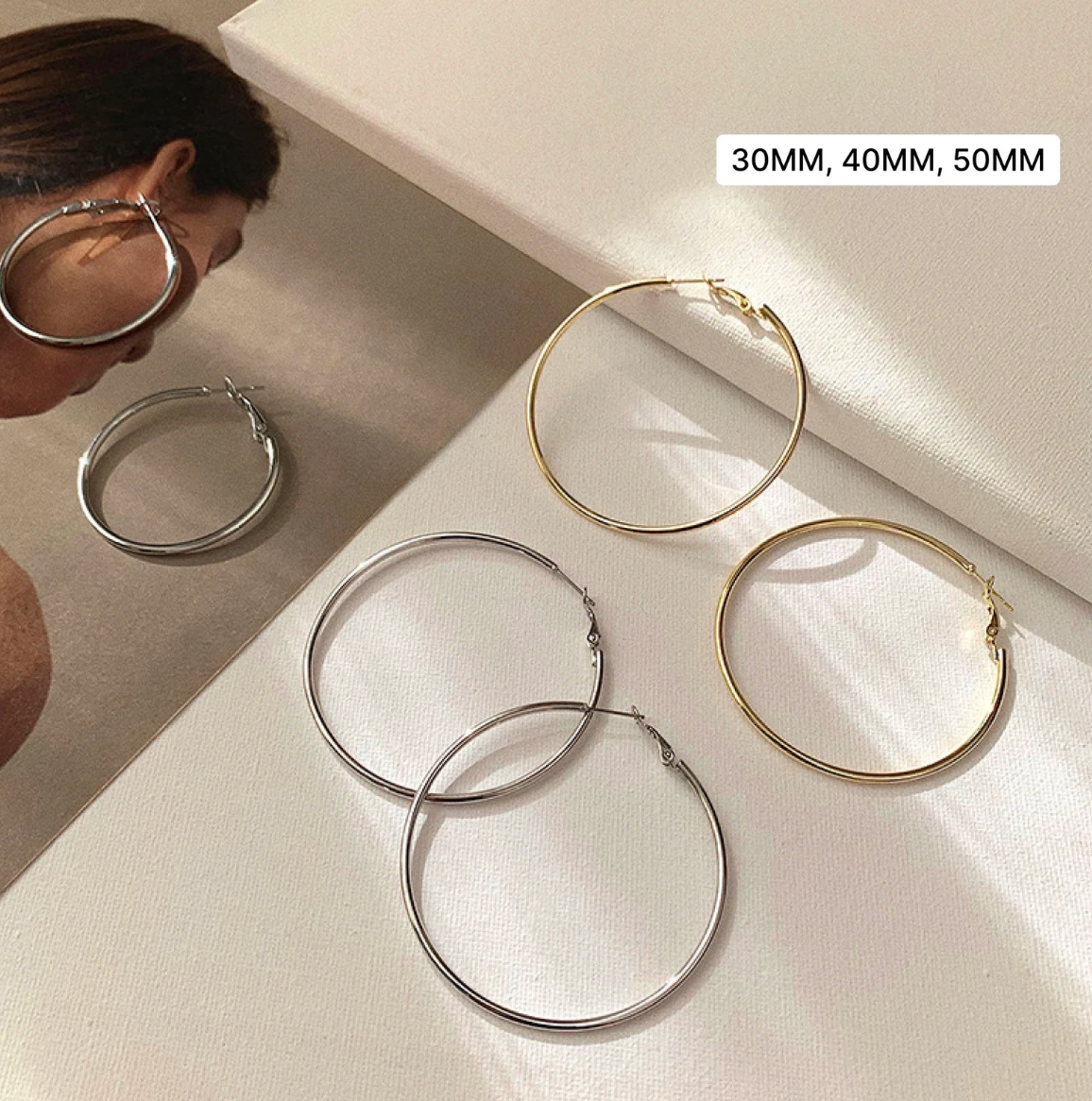 HoopLa - Over Sized Hoop Earrings -  14K PVD Waterproof: Silver / 4cm