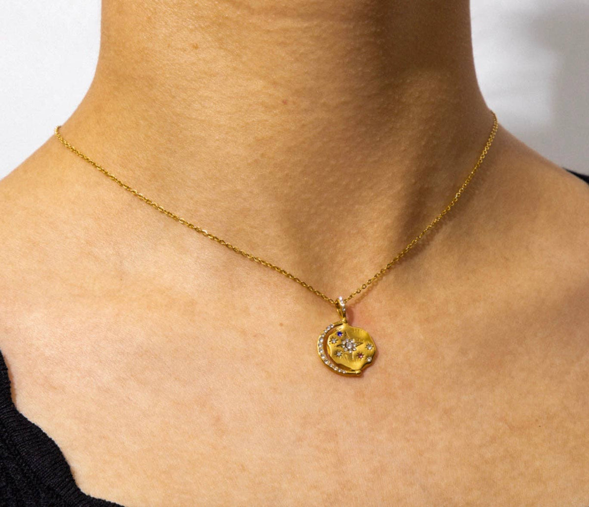 HoopLa -  Mini Pendant- Talisman Protect 14K Gold PVD Necklace: Goddess